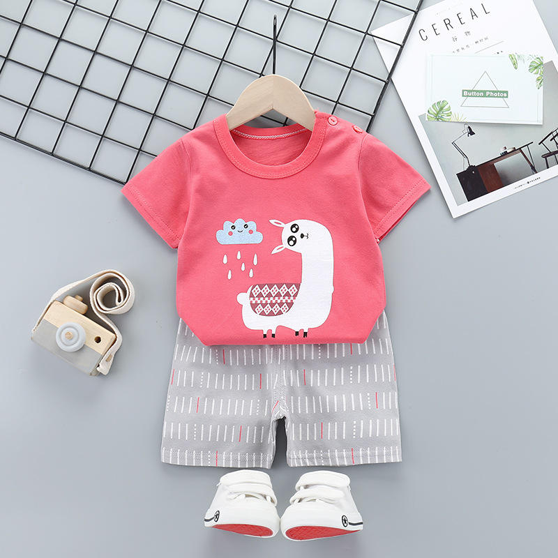 Baby Boy Girl Cartoon Printed T Shirt Short Set Code No 5331