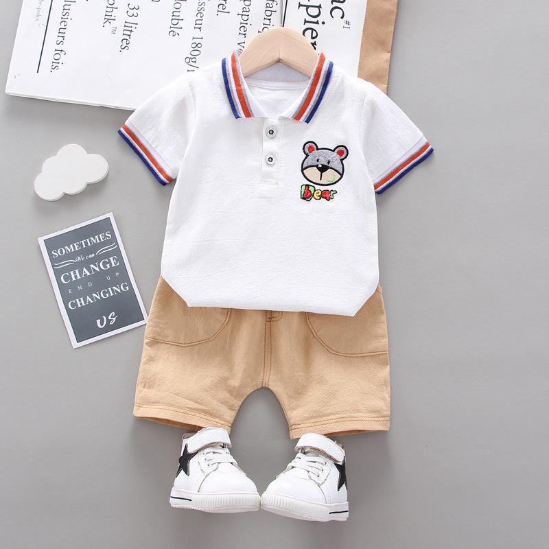 Baby Boy Cartoon Bear Printed T-Shirt Short Set Code No 5342